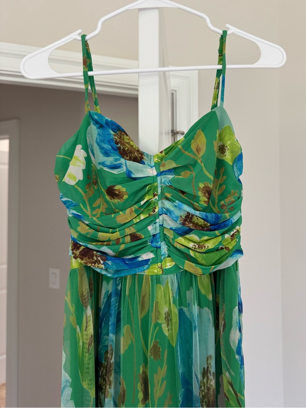 Aqua Floral Mesh Maxi Dress - size small from Bloomongdales - Picture 3 of 10